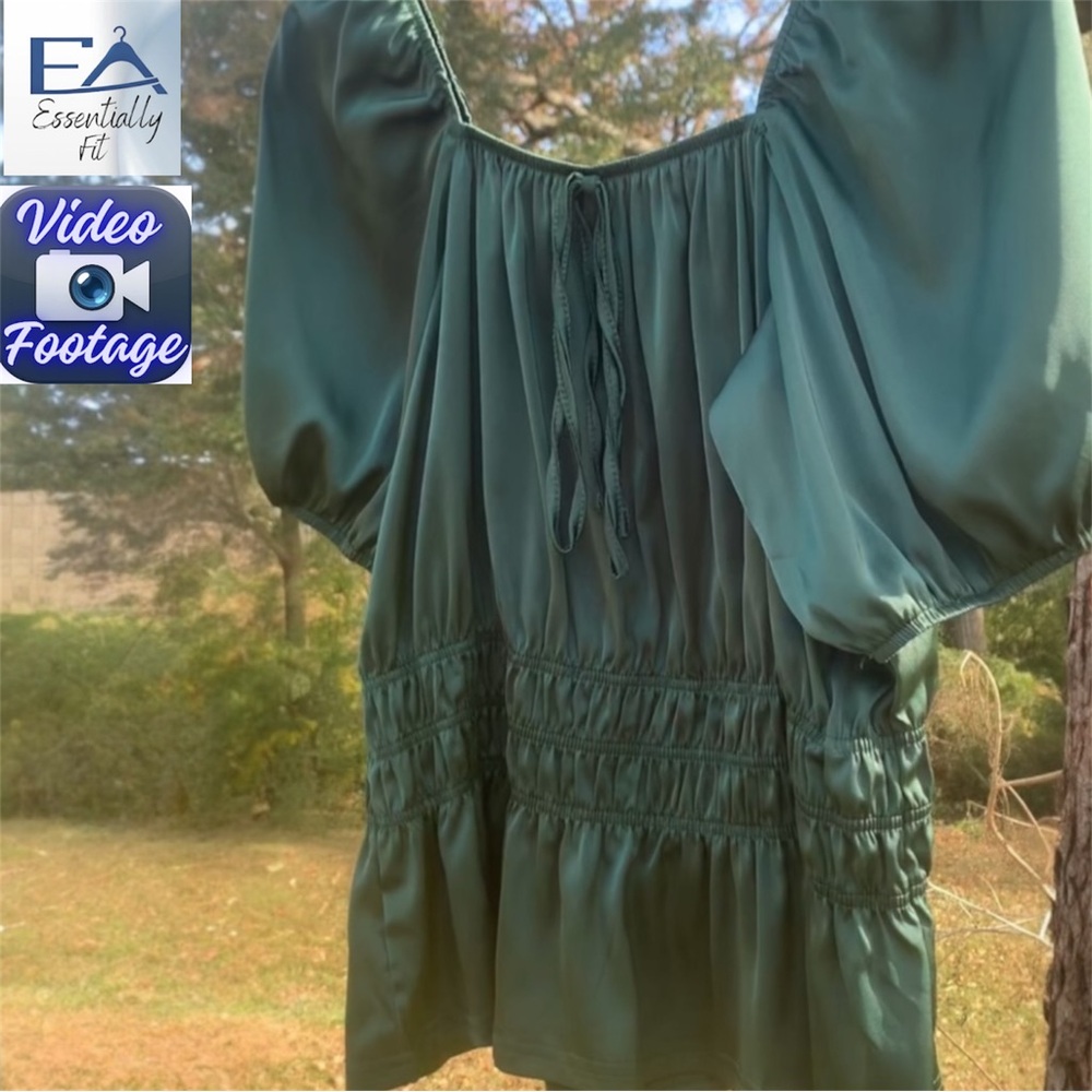 Dark Green Silk Puff Sleeve Peplum Blouse | Milkmaid Coquette